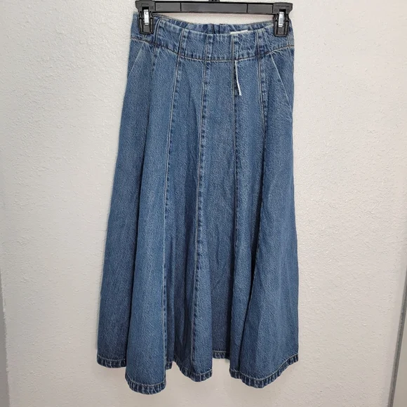 Madewell Flared Denim Midi Skirt: Airy Denim Edition Size 23 / XXS NWT - Picture 6 of 12